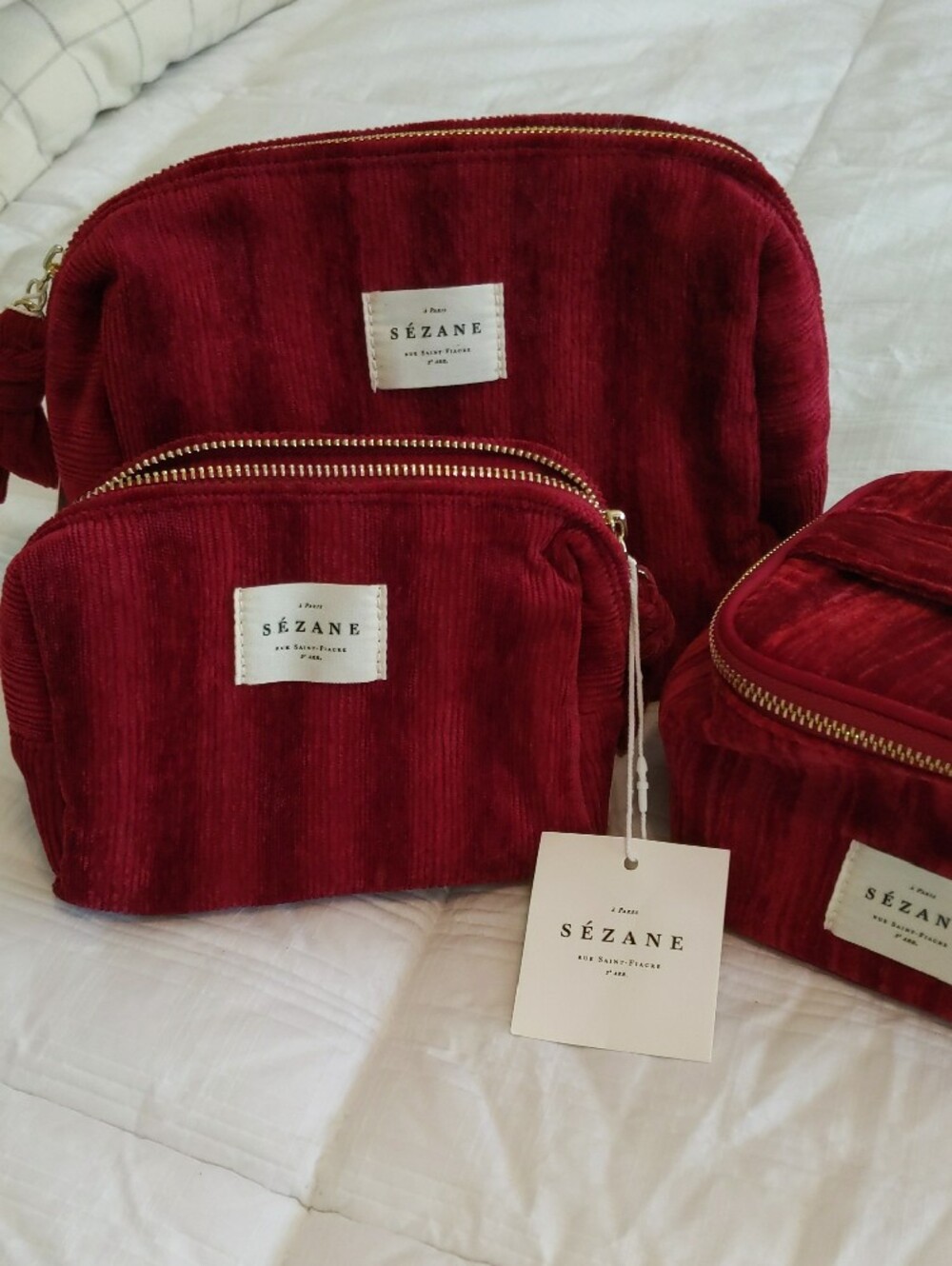 Sézane Velvet Vanity Bag Bundle (3) | Burgundy Cosmetic Travel Cases | NWT - Picture 3 of 5